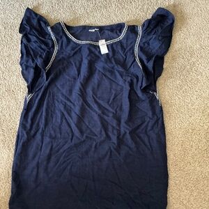 Gap Women's Mini Dress Boat Neck Round Hem Short Flutter Sleeves Blue SIZE XL